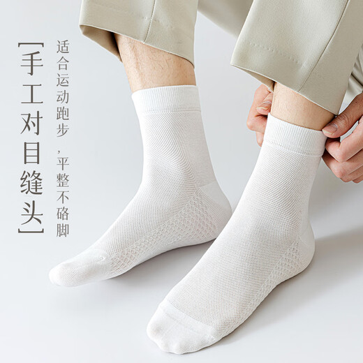 雪中飞男士袜子男夏季100%纯棉袜10A抗菌网眼薄款吸汗透气中筒袜子