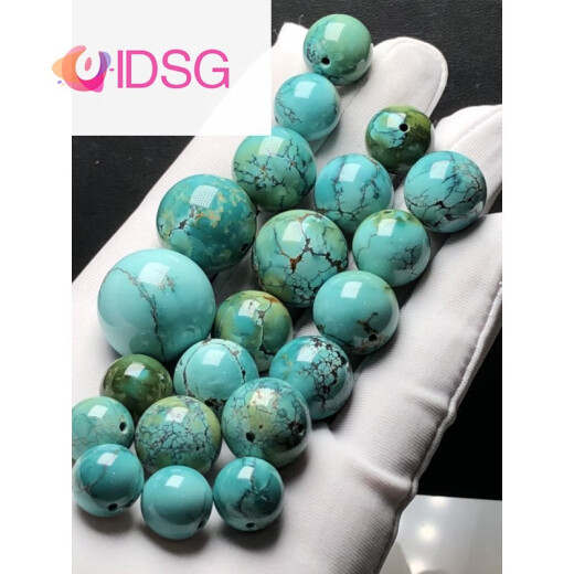 OIDSG精品原矿玉化料绿松石圆珠散珠水草纹单珠水波纹锁骨配珠支持鉴定 19.9mm 1098