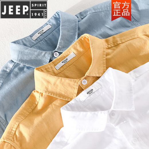 Jeep Spirit Herren-Leinen Lappel mit kurzärärmigem T-Shirt lose Hemdkragen mit Kragen T-Cotton Leinen T-Shirt Leinen Kleidung Yunyi-9711 Yellow M