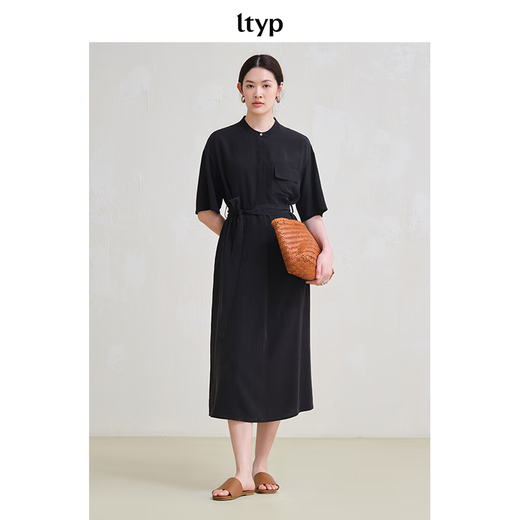 旅途原品ltyp 100%铜氨丝「清韵」小立领衬衫裙 时尚优雅连衣裙秋 碳墨黑（预计10-15天发货） S