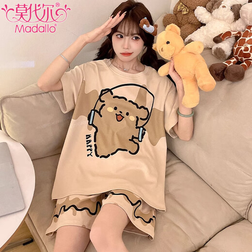 Modal pure cotton pajamas for women for summer shorts shorts thin cartoon large size 200 Jin [Jin equals 0.5 kg] Women can wear home clothes suits 683 Sleeping dog XL [115-130 Jin [Jin equals 0.5 kg]]