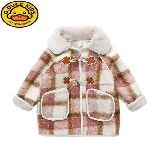 G.Duckkids Girls Wollmantel mit samtigem Herbst und Winter Kindern modisches Baby Mädchen Winter mittelgroßer Wollmantel Pink 120 für 6-7 Jahre Empfohlen für 6-7 Jahre alt