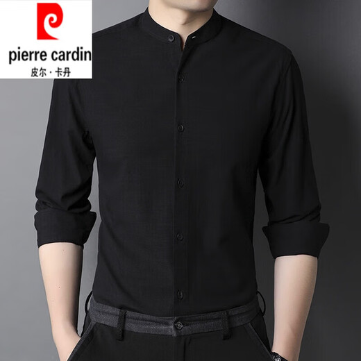 Pierre Cardin Pequeño collar de collar Camisa de algodón de algodón para hombres y otoño camisa de manga larga camisa de cuello chino delgado 9930 blanco s 165