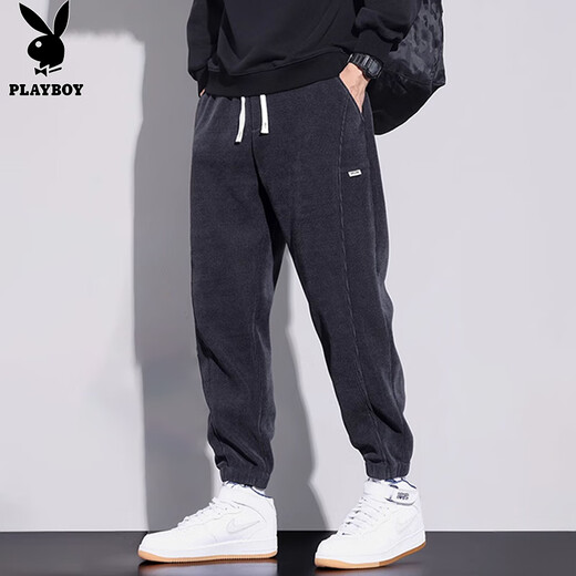 Playboy (PLAYBOY) pants men's corduroy casual pants men's autumn and winter sports heavyweight sweatpants warm loose leggings trousers