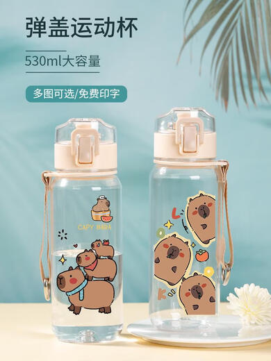 
Three-aquatic tiger water cup for men and women summer plastic cup portable sports outdoor accompanying cup heat-resistant and fall-proof cup student R3271 Capybara-plastic direct drinking cup 530ML