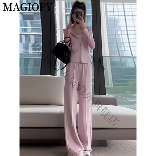 MAGIOPY国际奢侈高档品牌2025春季连帽休闲运动套装女时尚修身显瘦洋气开 灰色两件套 S(100斤以内)