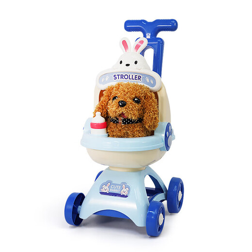 Welpen elektrische Plüschspielzeugpuppensimulation Kleines Tier Multifunktional Elektrische Hund Bildung Kinderspielzeug Blauer Kaninchenwagen + Elektrische Teddy