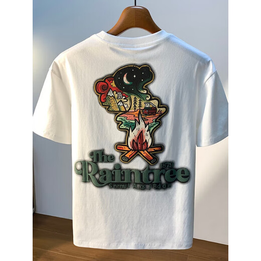 LA HaiLan Home HLA same large size 200Jin [Jin equals 0.5 kg] round neck short-sleeved T-shirt for men 2025 summer Hong Kong style printed cotton T-shirt plus fat and larger men JSW9926 white M Recommended 90-108 Jin[Jin equals 0.5 kg]