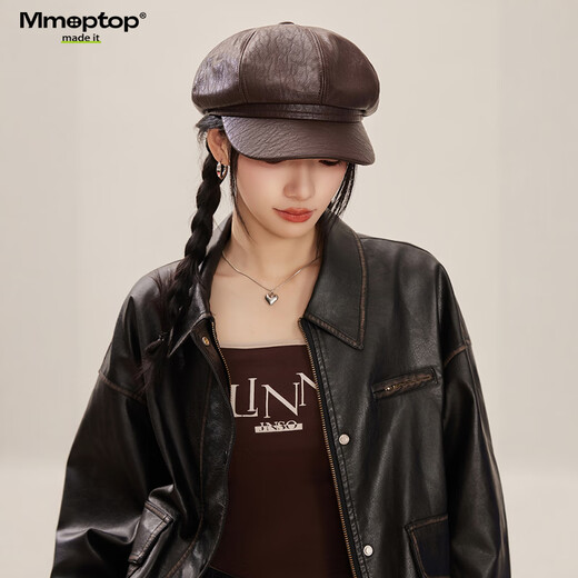 MMOPTOP Japanese versatile textured leather octagonal hat for women British retro face-showing beret temperament simple painter's hat