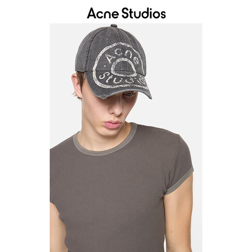 Acne Studios Gift Vintage Distressed Print Logo Baseball Cap Black