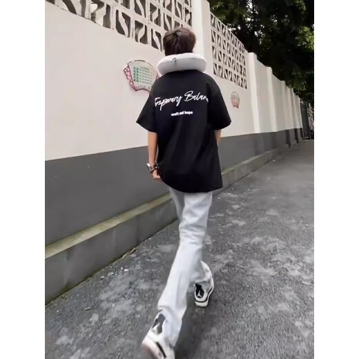 POUM短袖t恤男2025夏季宽松美式高街潮牌字母印花体恤衫上衣 YGWP-M691黑色 M