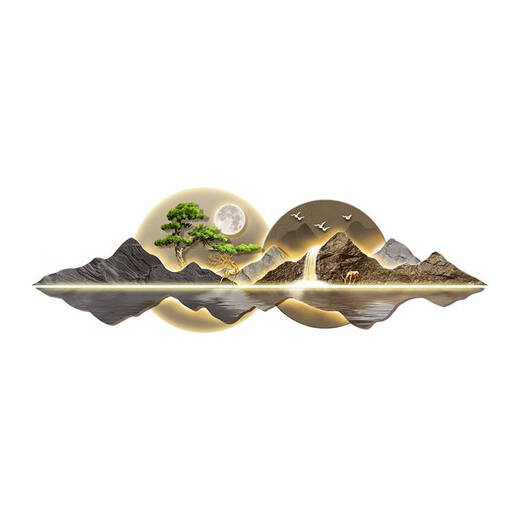 Yusenyi New Chinese style living room decoration painting landscape led light painting welcome pine sofa background wall hanging painting atmospheric mural 1697 10*40 crystal picture with light battery box + remote