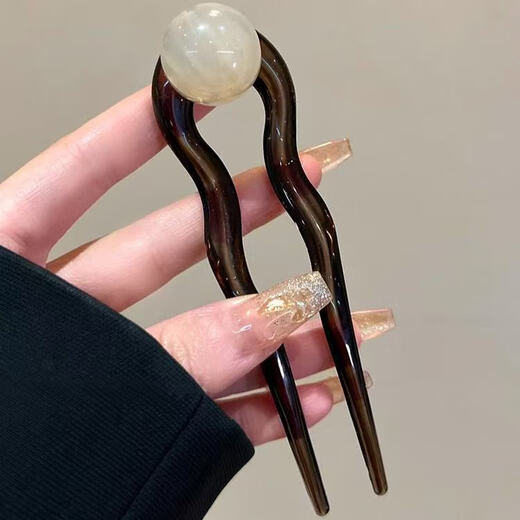 Jiaenbe Kokosnuss Kokosnuss gefrorene runde Perlen Retro einfache Perlen U-förmige Haarnadel Frauen 2025 Neues High-End-Sommer-Blasenhaarzubehör U-förmige runde Perlen Haarnadel (Karamellfarbe) Single