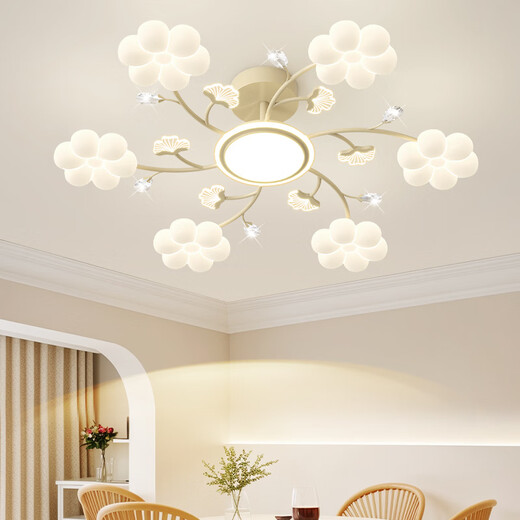 雷士客厅吊灯简约现代创意奶油风大厅主灯全屋套餐灯具广东中山卧室灯 YX1389六瓣花银杏吊灯款白色162