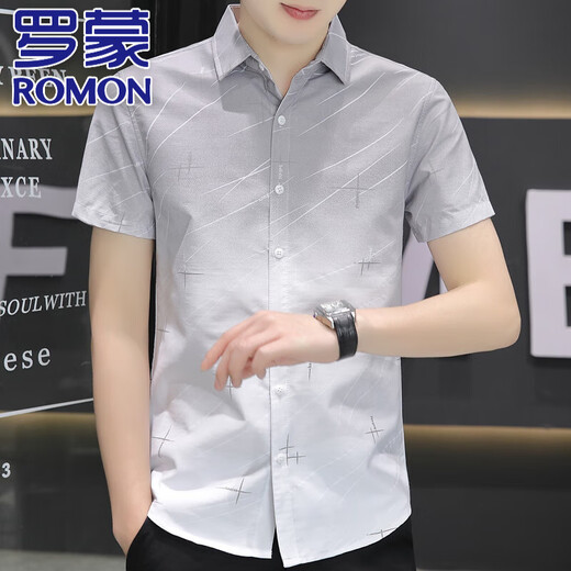 
ROMON high-end ice silk cool short-sleeved shirt for men 2025 summer casual half-sleeved square collar free iron shirt for men 844 green L