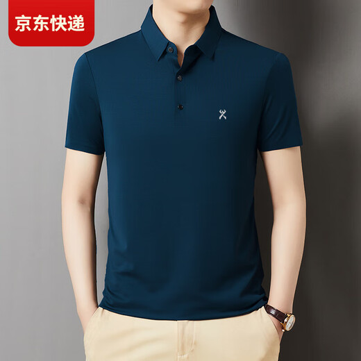 Jinba Brand Herren kurzärmelig T-Shirt Mulberry Silk Summer Casual Lapel Herren-Polo-Hemd [Graublau] 699 L 175/92a
