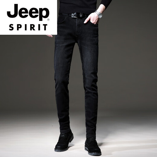 Jeep Spirit Summer Trend European Black High-End-Jeans Männer koreanische Stil kleine Füße Hosen Trendy Brand Stretch Männer lässig Hosen 1048 Schwarz regulär 28