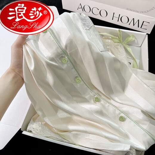 浪莎冰丝睡衣女款2025新款夏季短袖长裤薄款家居服女士夏天仿真丝套装 冰丝高品质-9905[短袖长裤] M建议80-100斤 均码