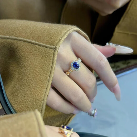 Zhuman (zhuman) Italian blue aquamarine ring retro imitation tanzanite temperament diamond-inlaid aquamarine ring