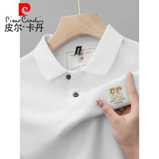 皮尔卡丹（pierre cardin）夏季新款纯棉男士短袖POLO男衫高档刺绣翻领T恤大码百搭半袖男装 6626杏色 M 48【建议100-125斤】