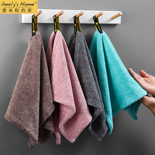 Aimili's Home Bathroom and Toilet Hanging Absorbent Hand Towel Extra Large and Thickened Coral Velvet Hand Towel Special Towel Coral Velvet Mixed Color 3 Strips Large Size 30*50cm