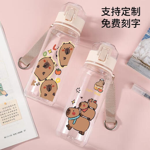 
Three-aquatic tiger water cup for men and women summer plastic cup portable sports outdoor accompanying cup heat-resistant and fall-proof cup student R3271 Capybara-plastic direct drinking cup 530ML