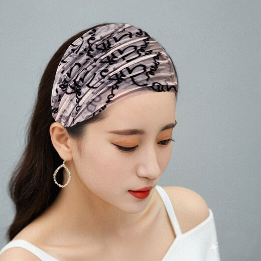 Fat Donglai's same style hair band to cover white hair, thin summer headband to cover gray hair and broken hair, women's lace wide-brimmed headband for going out, coffee