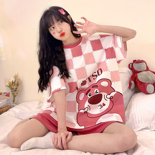 Xushansi Ins Pajamas El nuevo estilo de celebridades de celebridades de la altura corta de la manga corta para mujeres se puede usar el juego de ropa para el hogar dulce del hogar dulce afuera de 679 Dinosaur Green M recomendado 80-90jin [Jin es igual a 0,5 kg]