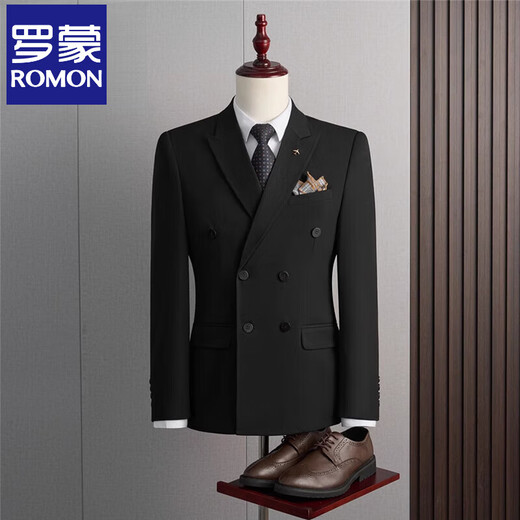 Luo Meng Suit Men's 2025 Autumn and Winter Black Formal Groom Wedding Dress Double-breasted Suit Jacket Single Dress Black XL 125-140Jin Jin is equal to 0.5 kg