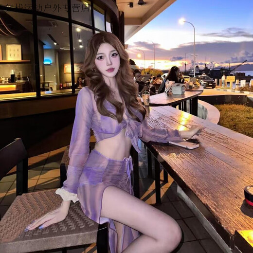 Chaosihui mosricci2025 new split bikini four-piece set purple charm hot spring resort swimsuit for women purple (style) XL (130-145) Jin Jin equals 0.5 kg