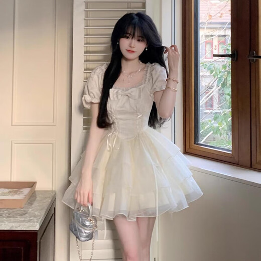 亨美初白色法式连衣裙裙子女夏季2025新款高级感小个子减龄纯欲礼服短裙 蝴蝶结提花仙女感公主蓬蓬裙 L 【建议80-115斤】