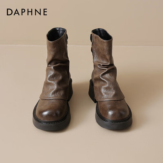 Daphne (Daphne) Maillard Boots cortos para mujeres 2025 Botas de primavera y verano de primavera y verano Boots de pantalón marrón grueso Boots Western Denim Martin Brown 36