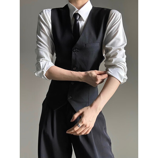 炯野JIONGYE黑色西服马甲设计感学院风痞帅男女中性风修身背心西服马夹潮 黑色西装马甲 S