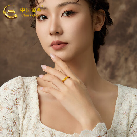 China Gold (CHINA GOLD) gold ring, ancient style loach back ring, solid gold 999 plain ring ring, same style for men and women, gift to girlfriend and wife 520, about 4.4g, 12 rings