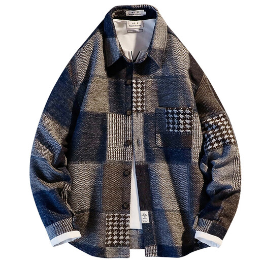 Kuraishi Kazuki lapel shirt men's spring and autumn new trendy retro casual high-end plaid jacket loose top trendy brand brown XL