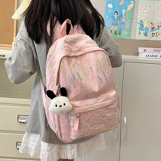 High-looking cute mini schoolbag for high school students with large capacity versatile simple commuting backpack campus computer pink with pendant