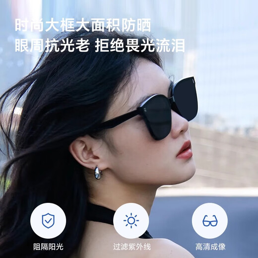 FENCHI GM sunglasses for women 2025 summer high-end ins men's sunglasses black frame gray film [HD model]