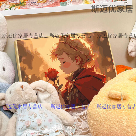 
Little Prince Mi Lan and Rose Digital Oil Painting Diy Filling Color Hand-painted Painting Cartoon Acrylic Oil Painting Decorative Painting qx14380 60*70cm Thick solid wood inner frame + exquisite outer frame (