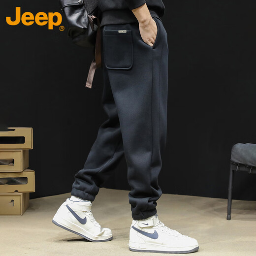 JEEP Casual Pants Men's Autumn and Winter Loose Tights Trousers Men's Warm Pants Sweatpants Black XL