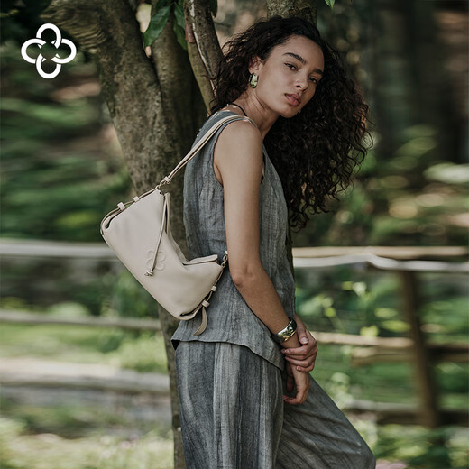 CASSILE Cassole women's bag tote bag 2025 real deer leather commuting light luxury crossbody bag birthday gift milkshake white