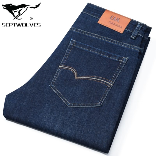 Seven Wolf [Soft and Smooth] Spring and Summer Leg Scrubbing Jeans Business Casual Straight Men's Trousers Simple High Waist Soft Q5155-Black 32 (130Jin [Jin equals 0.5 kg] or less)