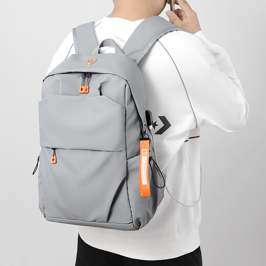 Kangaroo Backpack Men's Backpack Large Capacity Business Laptop Bag Middle School and High School College Student Bag Women's Travel Bag Gray Upgraded USB Interface + Convenient Headphone Jack