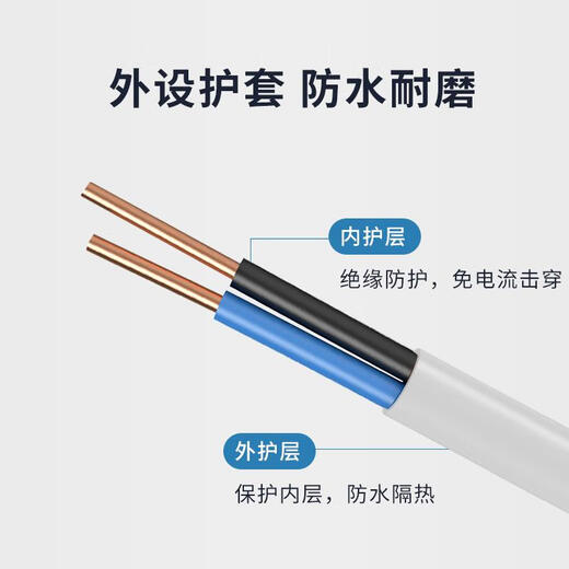 正泰（CHNT）国标铜芯电线15254平方BVVB护套线 BVVB-2*6白(100米_卷) 1cm_1排_1AWG