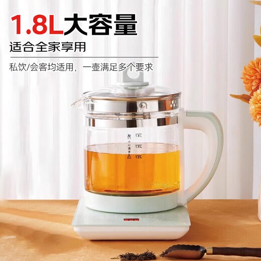 SUCPOYE health kettle teapot electric kettle kettle thermostatic kettle glass flower teapot milk warmer 24H insulation green 1.8L