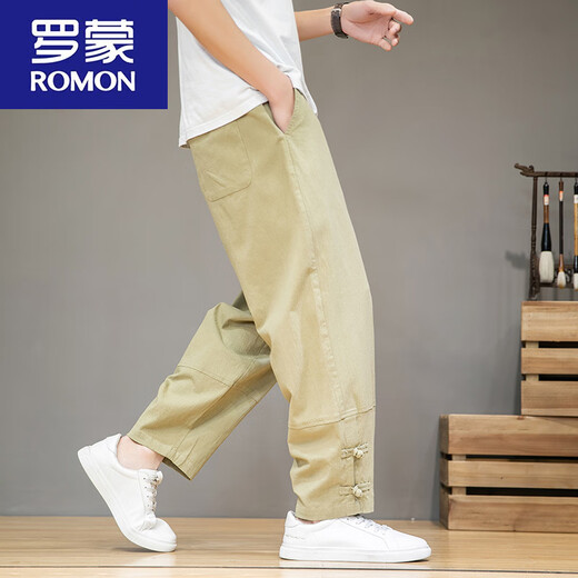 Romon chinesische Stil Falten -Wäsche Herrenhosen Sommer loser Harem Hosen Tang Anzug Baumwollwäsche Casual Hosen Straighthose grau [MK983 Striped Style] M -120jin [Jin ist 0,5 kg]