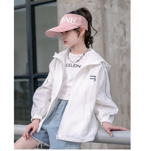 Children's solid color sun protection clothing, girls' summer new thin coat, loose outdoor casual, stylish, middle-aged and older children's coat, purple 160