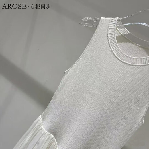 AQFB艾诺丝小洋柜同步夏新款圆领无袖针织拼接长款连衣裙气质白色裙子 奶油米无袖针织裙9898 L