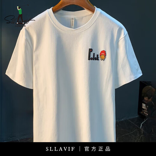 萨拉维夫（Sllavif）品牌运动T恤男潮牌恤印花半袖宽松体恤新疆棉舒适百搭潮流衣服 白色[JSW9923] M 适合90-108斤穿