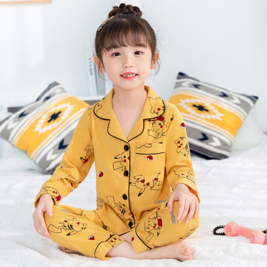 Cool Chapter (KUZHANG) Children's Pajamas Girls Spring and Autumn Pure Cotton 2025 New Long Sleeve Thin Kids and Girls Middle-aged Children Internet Celebrity Set 6623 Yellow Border Love Dragon 105 8 size recommended height 95-CM