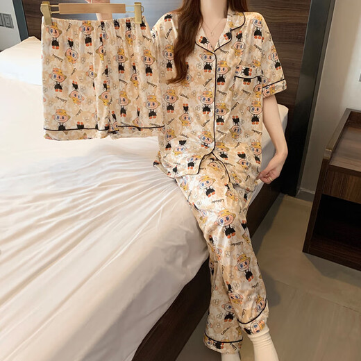 春夏季卡通拉布布ins风甜美可爱短袖三件套可外穿家居服女士睡衣 套KK14132 M 【建议80-100斤】